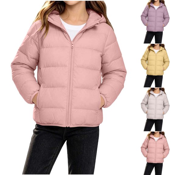 Kids Hooded Zip up Padded Coat Long Sleeve Warm Winter Jacket with Pockets, Solid Casual Outerwear for Boys Girls Yellow
