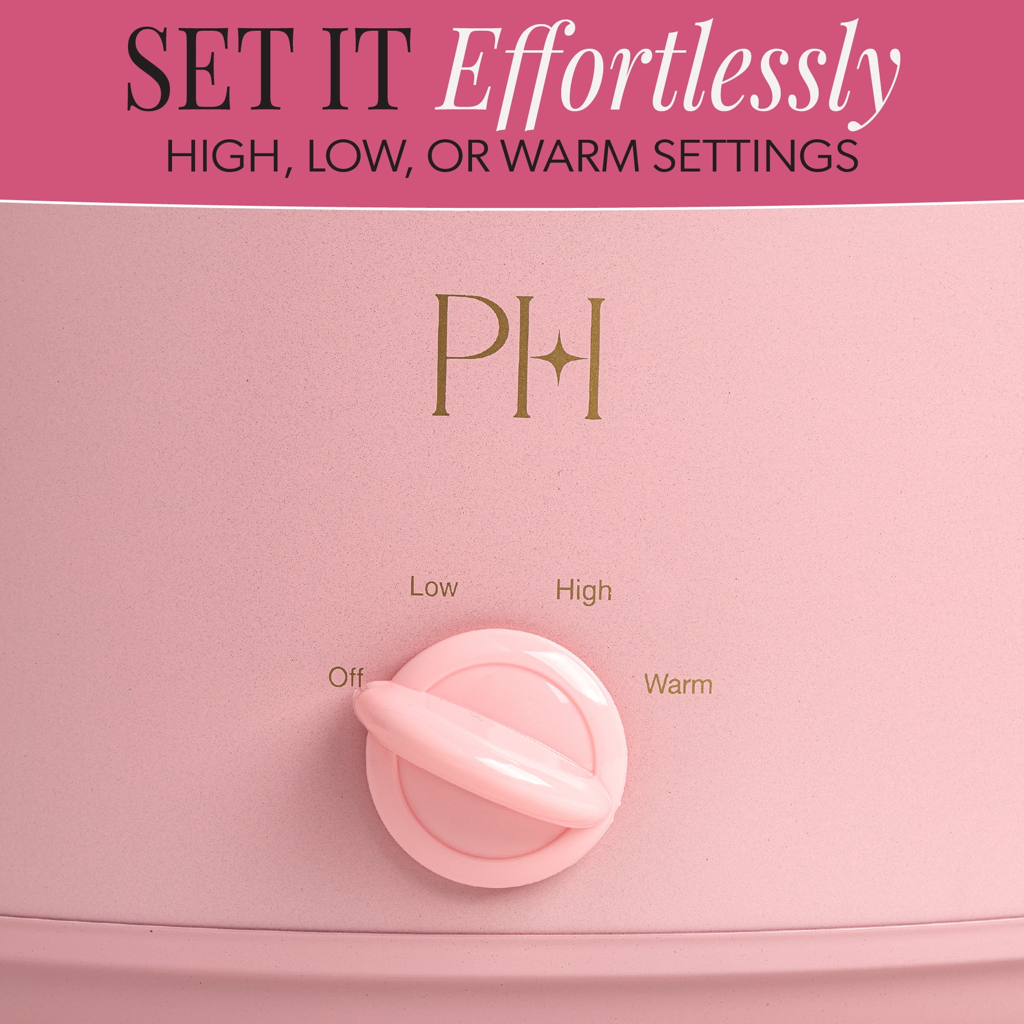 Paris Hilton 7-Quart Manual Slow Cooker with Removable Stoneware Pot and Tempered Glass Lid, 3 Heat Settings, Pink
