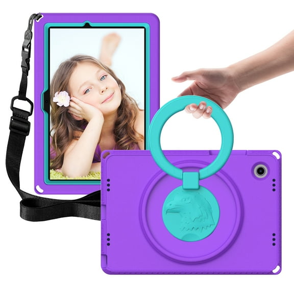 ELEHOLD Samsung Galaxy Tab A8 Case 10.5 Inch With Screen Protector, Child Proof Protective Kids Case with Rotating Stand Shoulder Strap for Galaxy Tab A8 10.5" 2022 SM-X200/X205/X207,Purple