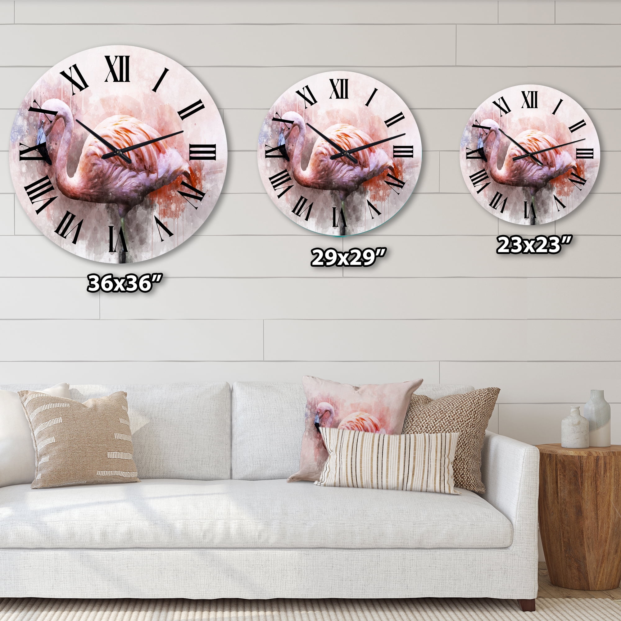 Designart 'Portrait Of Pink Flamingo V' Farmhouse Wall Clock