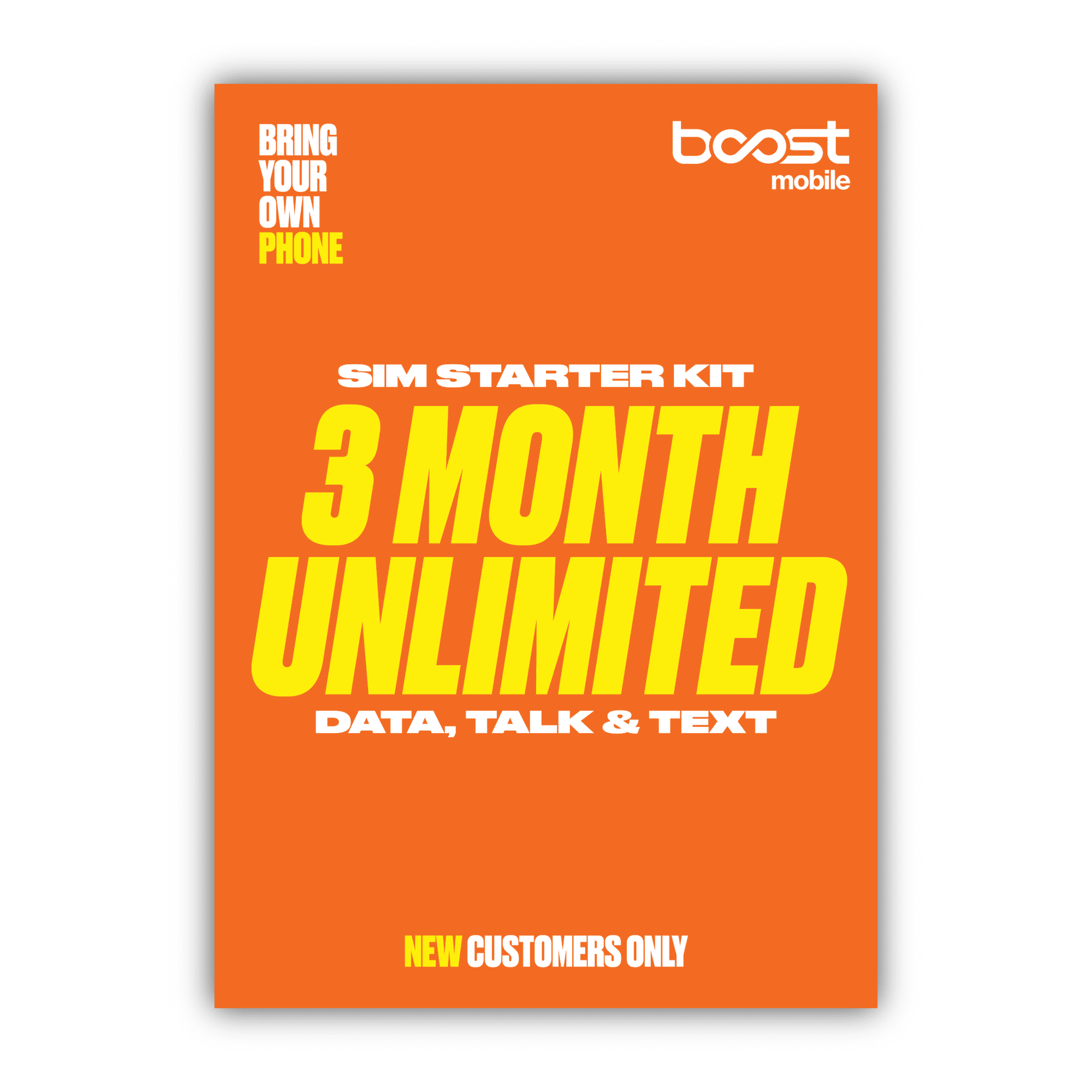 Boost Mobile Preloaded SIM Card, Bring Your Own Device, 3month Plan - Unlimited Talk/Text and Data