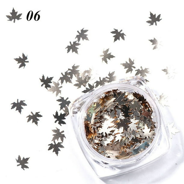 Uñas postizas con diseño de hojas de arce brillantes, copos de nieve, lentejuelas y pegatinas para uñas.