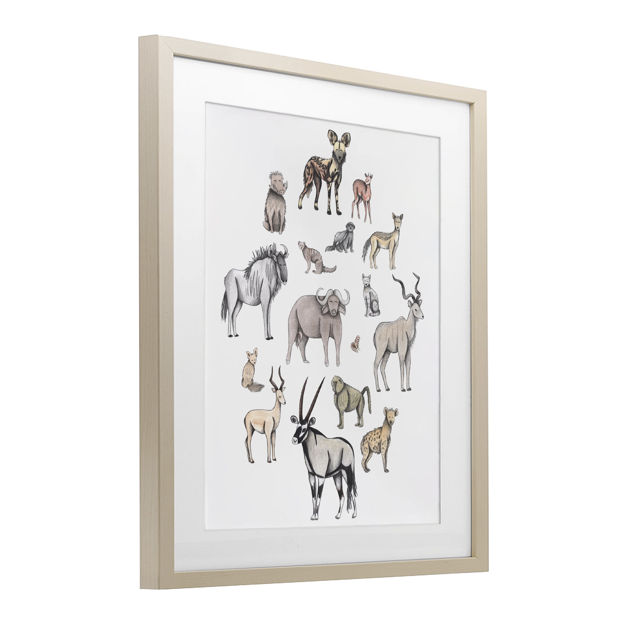 Simple Africa Animals Birch Framed Print Under Glass, design by Cecilia Battaini