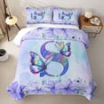 thumbnail image 2 of Homewish Purple Butterfly Quilt King For Girls,Garden Flower Floral King Coverlet Set,Letter S,3 Pieces, 2 of 7