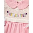 thumbnail image 5 of MORTTIC Girls' Pink Smocked Birthday Dress Summer Short Sleeve Detachable Collar "Birthday Girl" Embroidery Knee-Length Party Dress, 5 of 9