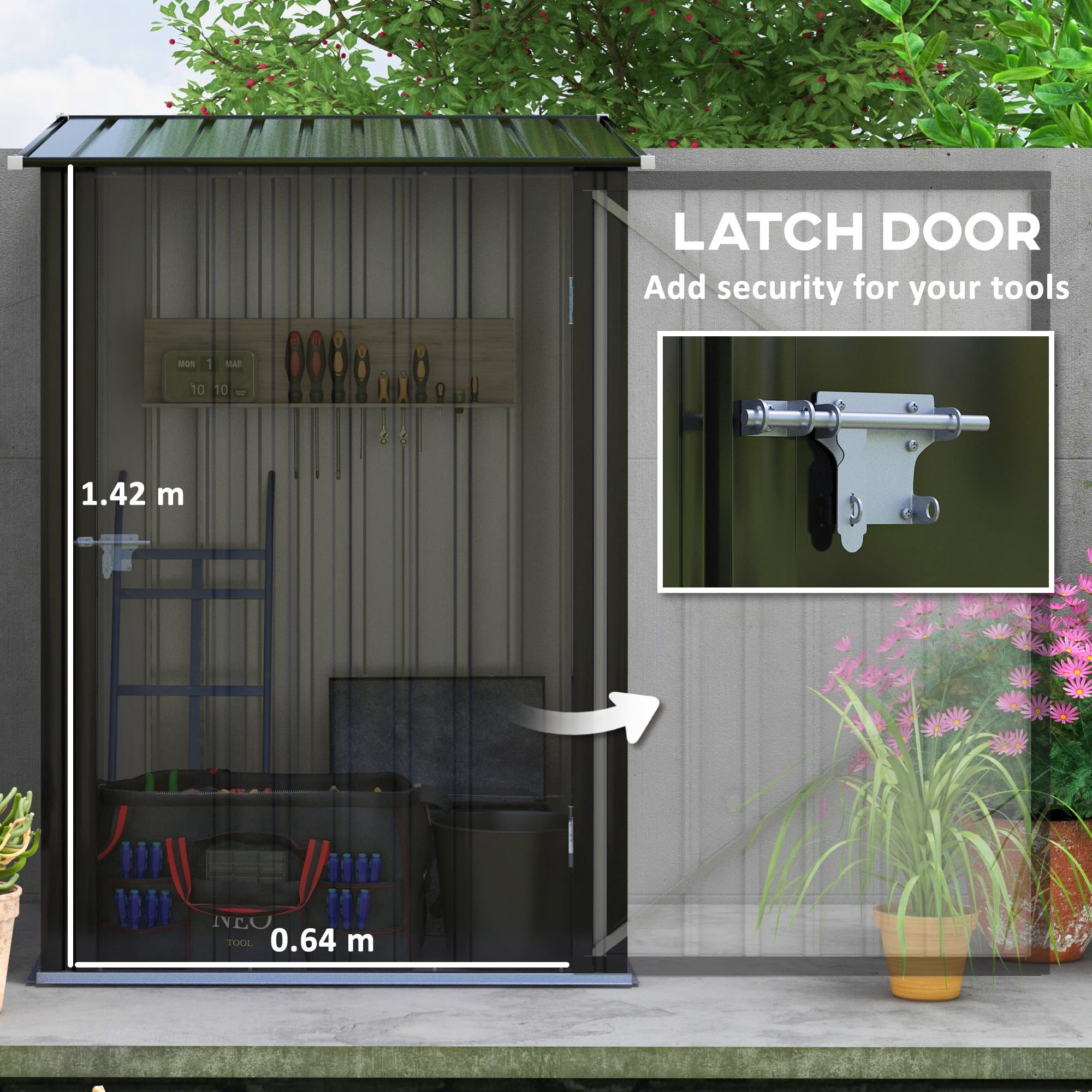 Outsunny 3.3' x 3.4' Metal Outdoor Storage Shed, Garden Utility Tool House with Double Lockable Doors for Backyard, Patio, Lawn, Garage, Dark Gray