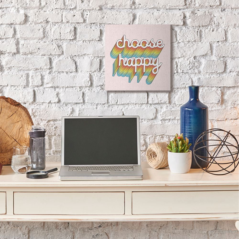 Stupell Industries Choose Happy Rainbow Pink Word Design Canvas Wall Art by Dawn Vietro