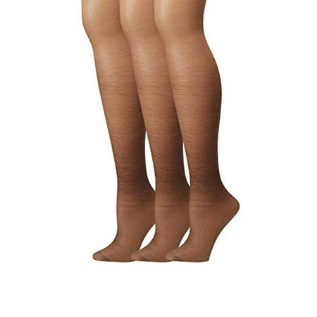 

Hanes Silk Reflections Plus Sheer Control Top Enhanced Toe Pantyhose Barely Black 3P Pack of 3