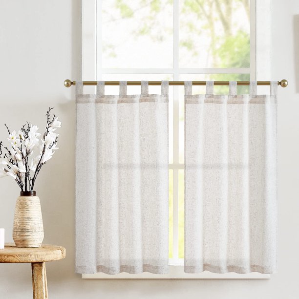 Cortinas Jinchan de lino beige, 91 x 91 cm, con lengüeta en la parte superior, 2 paneles
