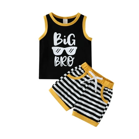 

New Baby Gift Set for Boy Toddler Boys Sleeveless Letter Printed T Shirt Tops Vest Striped Shorts Sports Outfits Tracksuit Toddler Long Sleeve Dress