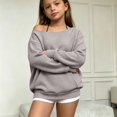 thumbnail image 2 of Girls Ribbed off Shoulder Sweatshirts Oversized Trendy Solid Sweater Kids, 2 of 5