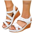thumbnail image 1 of Sandales à Plateforme pour Femmes à Bout Ouvert avec Bride Ajustable, Slingback, Sandale Compensée, Semelle Intérieure Coussinée Confortable, Chaussures de Marche Blanches Taille 7, 1 of 9