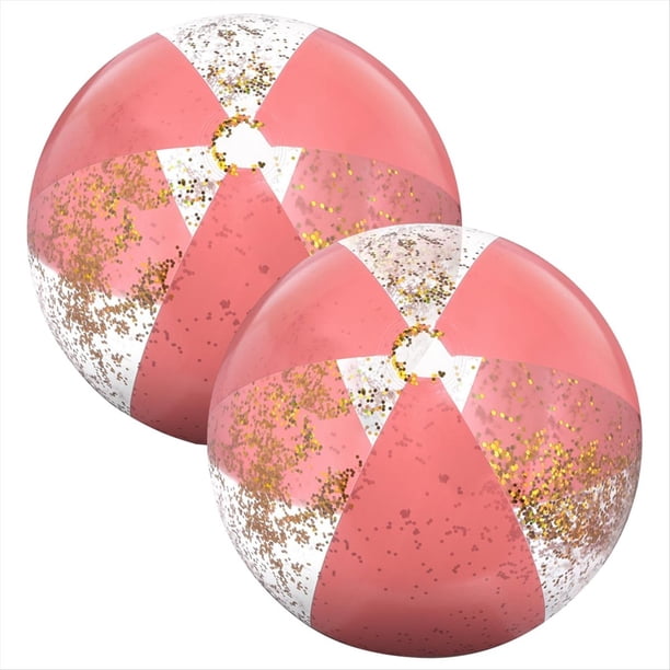 2 Uds. Pelotas de Playa Inflables de 16 Pulgadas, Bolas de Piscina de Confeti Dorado para Piscina para Adultos, Fiesta de Cumpleaños de Verano, Rosa