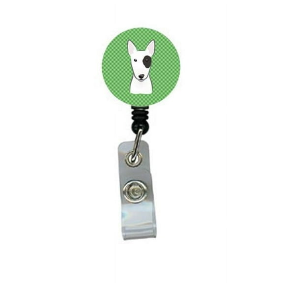 Carolines Treasures BB1132BR Green Checkered Bull Terrier Retractable Badge Reel