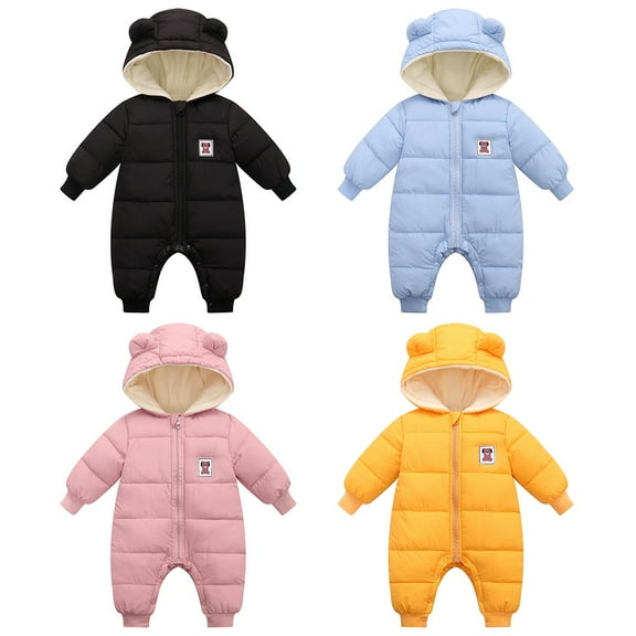 SYNPOS 0-18Months Winter Infant Baby Boys Girls Snowsuit Romper Bear Ears Hooded Outwear Zipped One Piece Toddler Fleece Lined Jumpsuit Down Coat