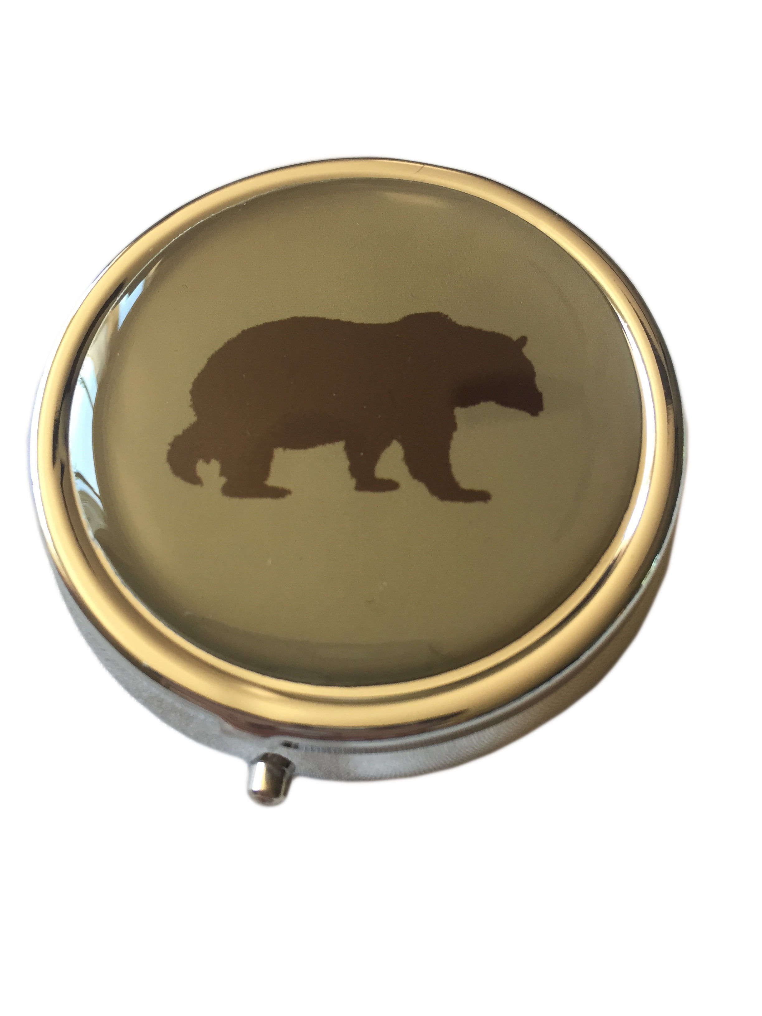 Brown Bear Silver Three Section Pocket Purse Travel Pill Box Medicine Case