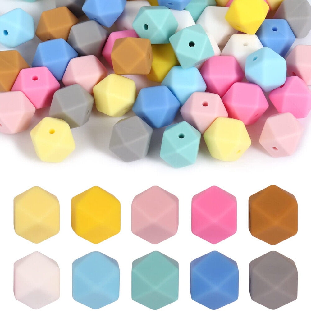 US 60-120 Pack 14mm Hexagon Silicone Beads Bulk Assorted Rubber Large Polygonal