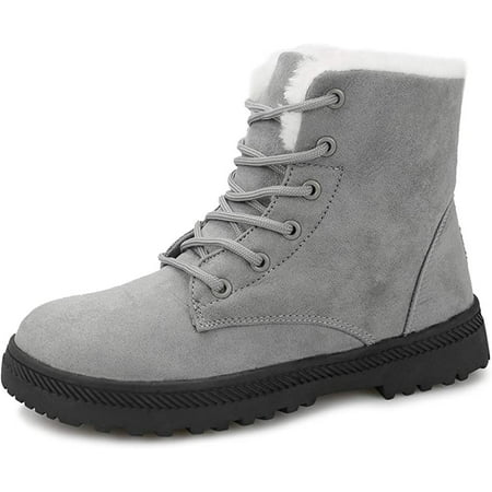 

Winter Snow Boots for Women Comfortable Outdoor Anti-Slip Ankle Boots Suede Warm Fur Lined Booties Lace Up Flat Platform Shoes