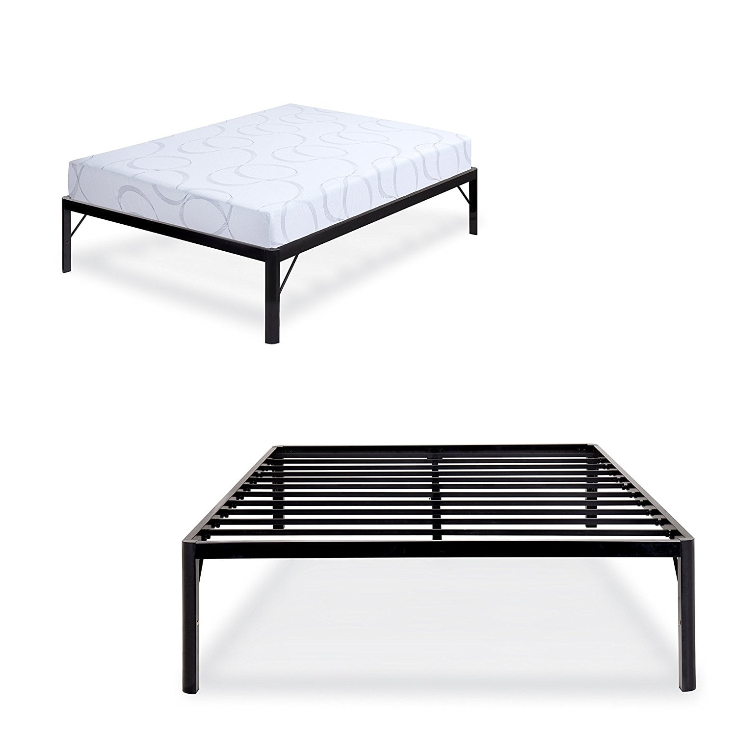 MIGHTY 16 Inch High Heavy Duty Steel Slat Bed Frame with Round Corners