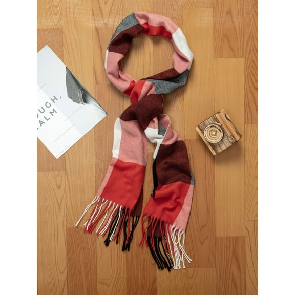 SAYFUT Soft Plaid Unisex Scarves Winter Plaid Scarf Fashion Tartan Knit Winter Warm Lattice Scarves