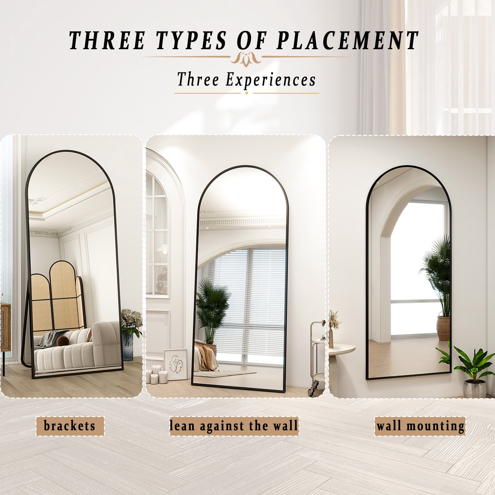 SEETHRUGLIMMER 71.5"x30" Arched Full Length Mirror Wall-Mounted Floor Mirror with Stand, Black