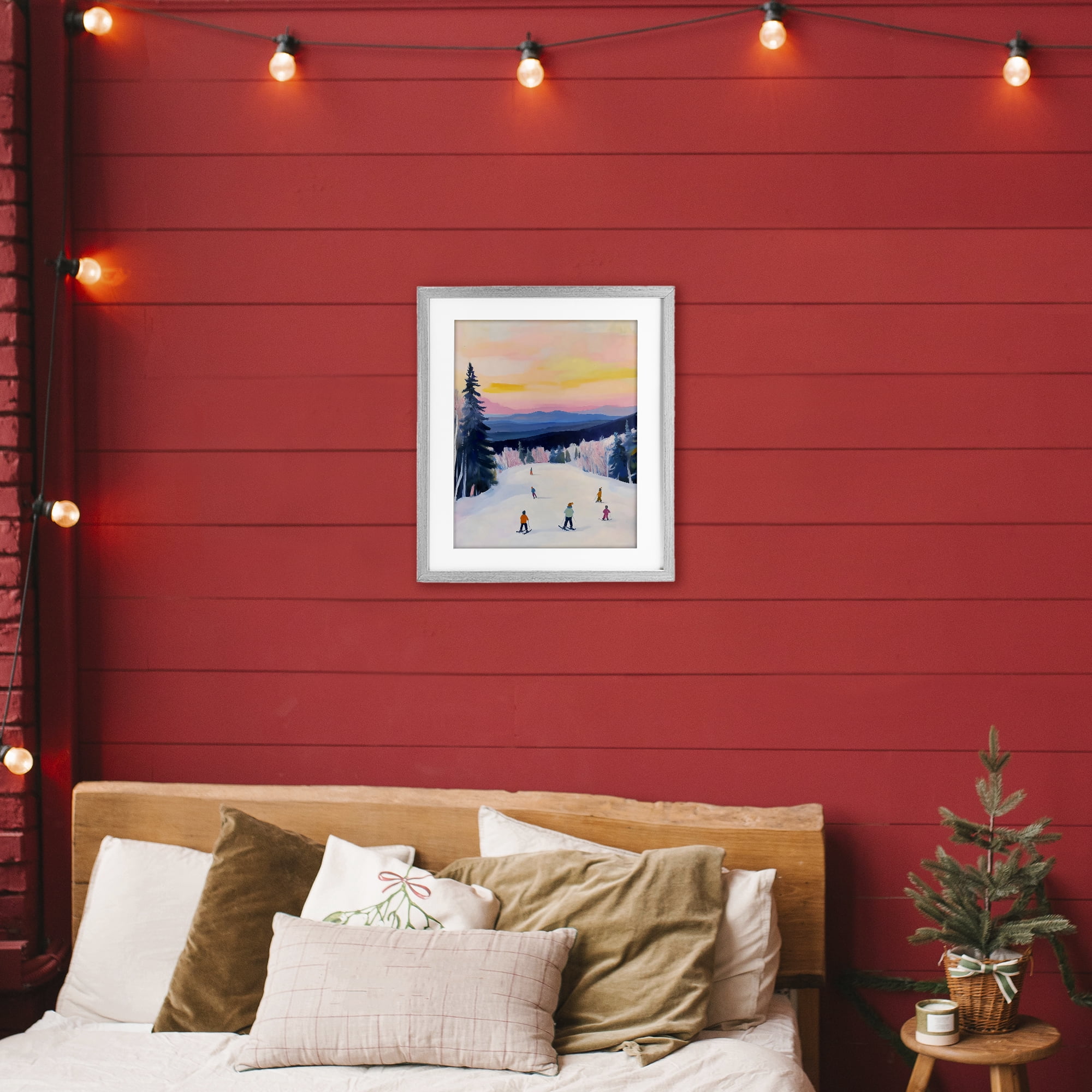 Stupell Industries Snowy Mountain Skiers at Sunset Gray Framed Print Under Glass, design by The Prints Vibe