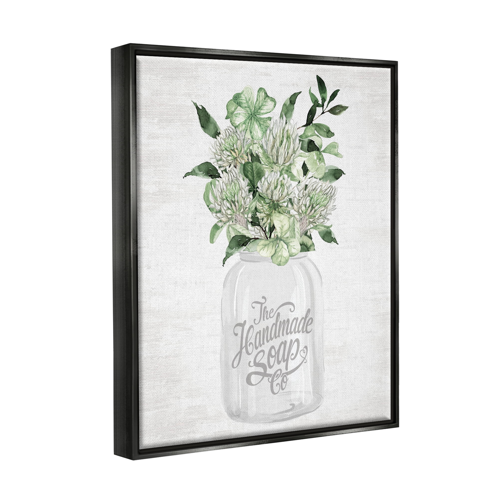 Stupell Industries Herbal Blooms in Jar Botanical & Floral Painting Black Floater Framed Canvas Art Print Wall Art, 17 x 21