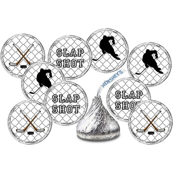 216 Sports Ice Hockey Kisses Stickers, Kisses Stickers for Birthday Party, Baby Shower, Wedding, Graduation, or Any Family Event Decorations, Candy Not Included.
