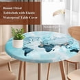 thumbnail image 4 of Blue Maps Round Tablecloth, Fitted Table Cover with Elastic for 45"-54" Round Tables, Abstract World Map Ocean Modern Table Cloth Outdoor Indoor Dinning Party Waterproof Tablecloths, 4 of 7
