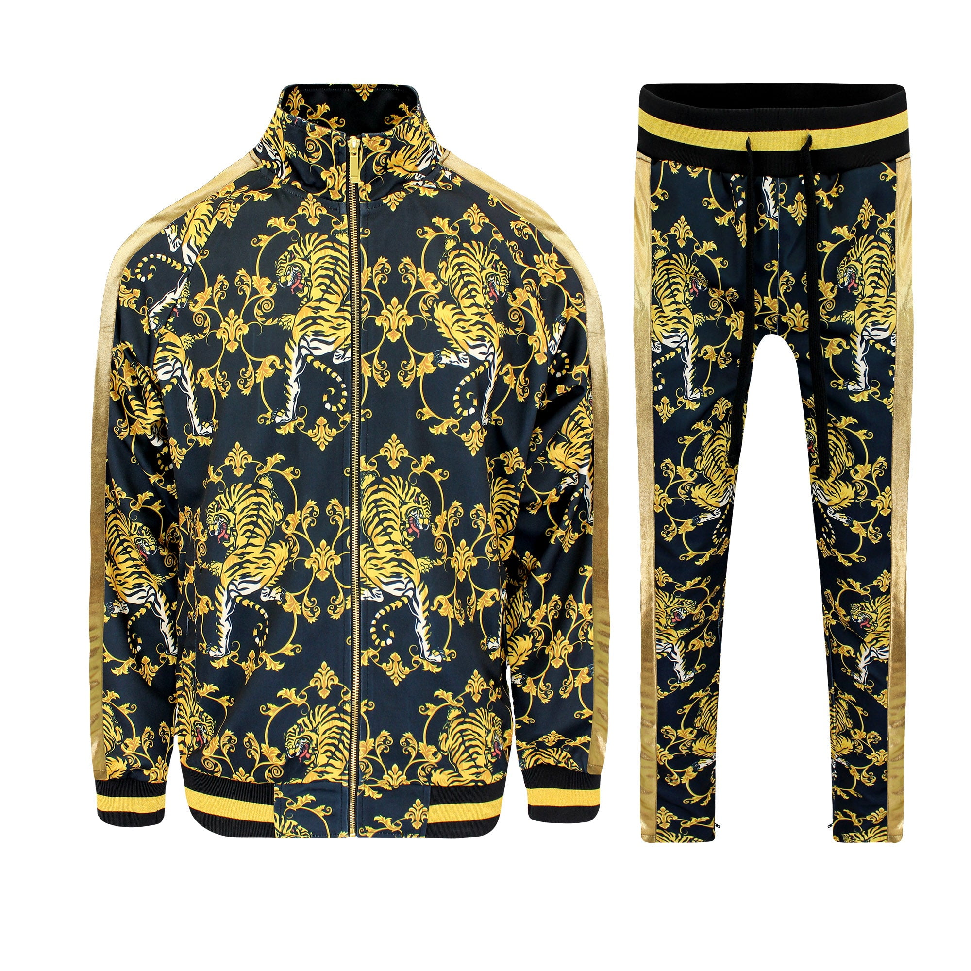 Men's Gold Accent Tiger Print Track Suits 2 Piece Sweatsuit Set ST556 ...