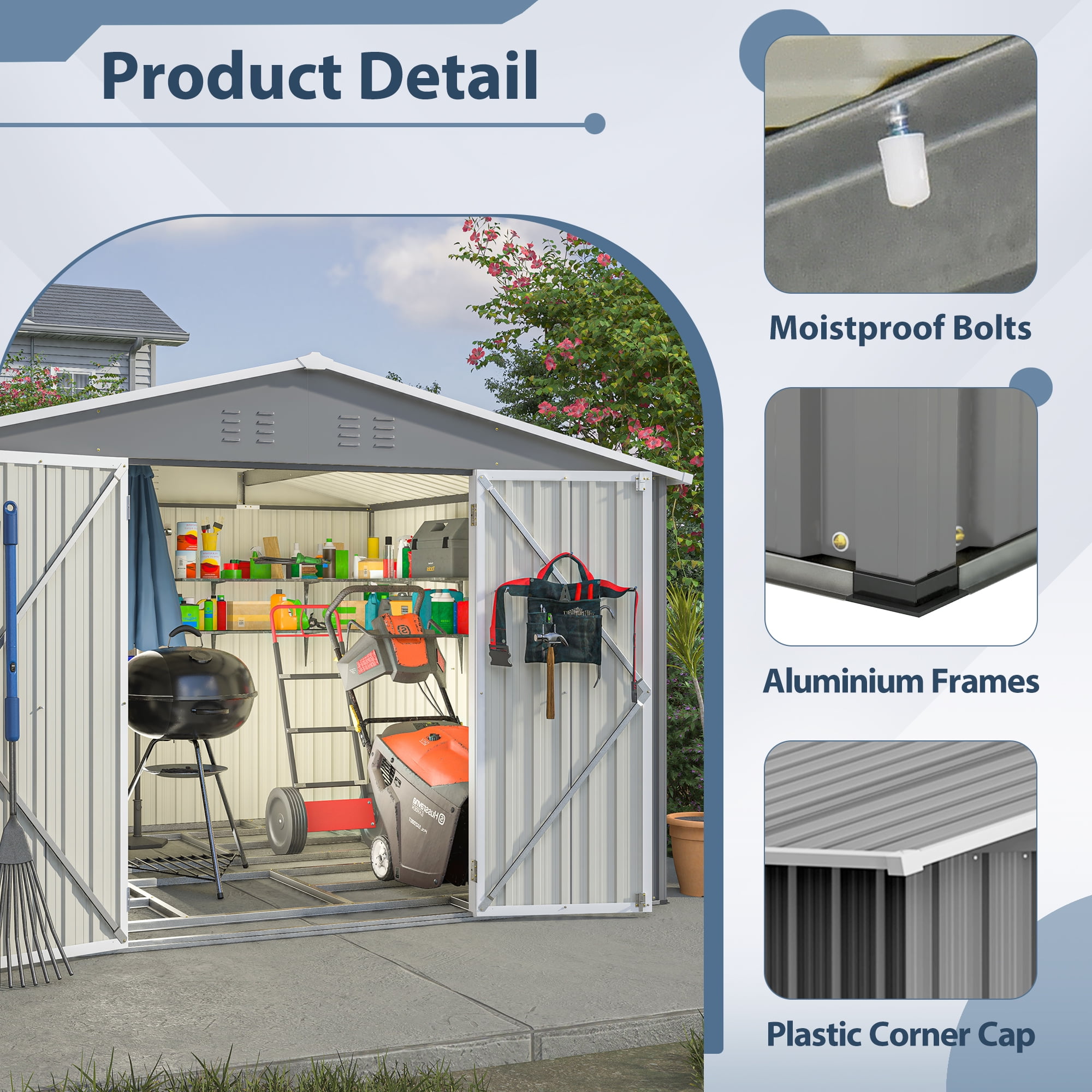 LIVIVOX 10X8 FT Outdoor Tool Storage Shed with Metal Foundation & Lockable Doors, All Weather Metal Sheds for Garden, Patio, Backyard, Lawn, Gray