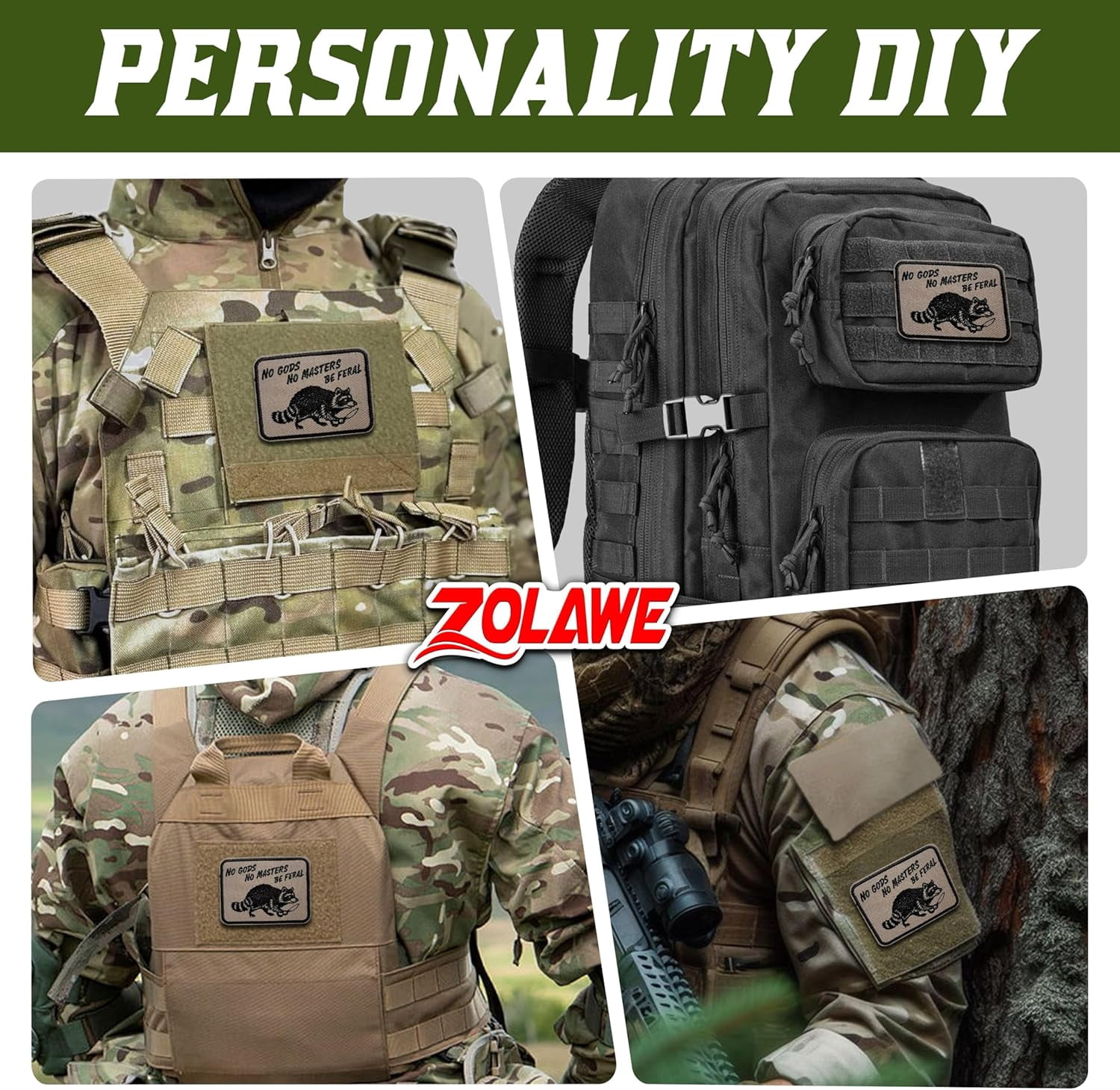 Raccoon No Gods No Masters Be Feral Hook and Loop Patch, 3 Inches Sew On Patches, Embroidery Patches for Backpacks Bags Vest Dog Harness, Tactical Military Embroidered Patches, Funny DIY Patch