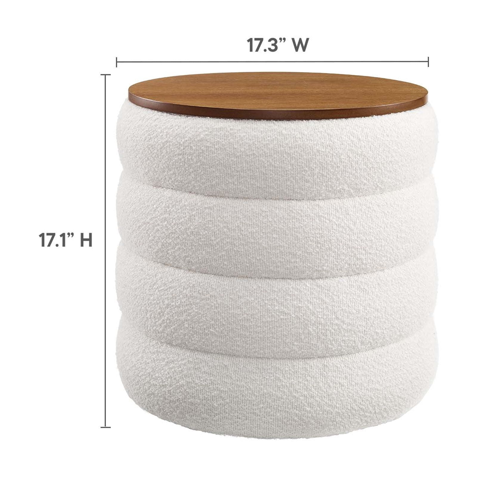 Mezzo Round Boucle Fabric Storage Ottoman in Cloud