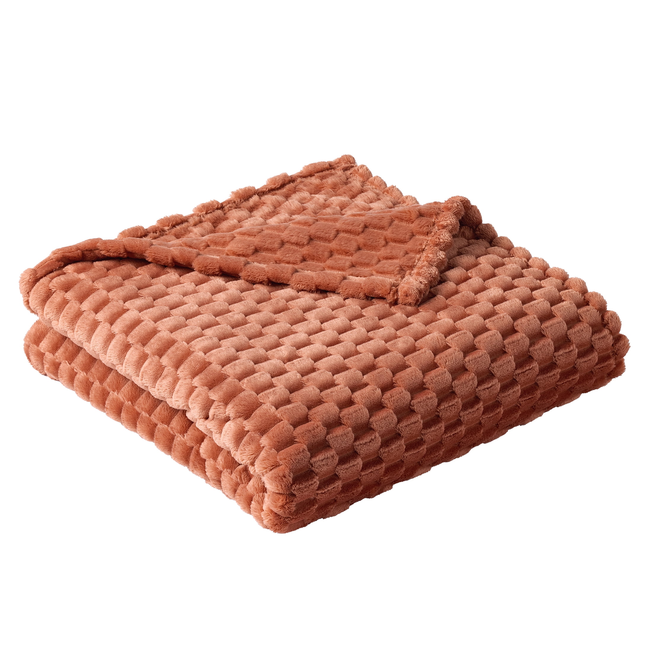 Better Home & Gardens Textured Velvet Plush Super Soft Throw Blanket, Terracotta Clay