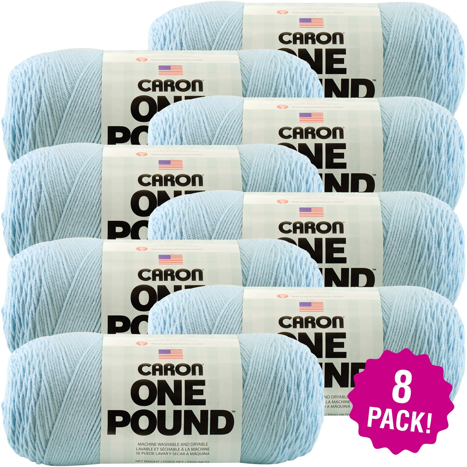 Caron One Pound Yarn Sky Blue, Multipack of 8