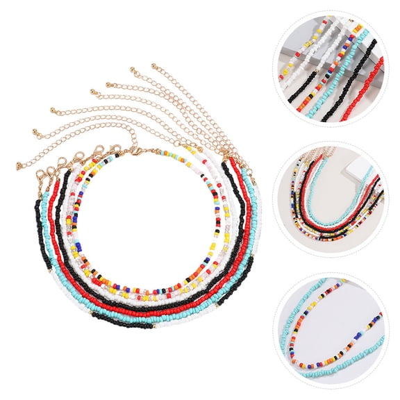 LOLIPPYY 7Pcs Neck Jewelry Multi Color Rice Bead Necklace Lightweight for Summer Beach
