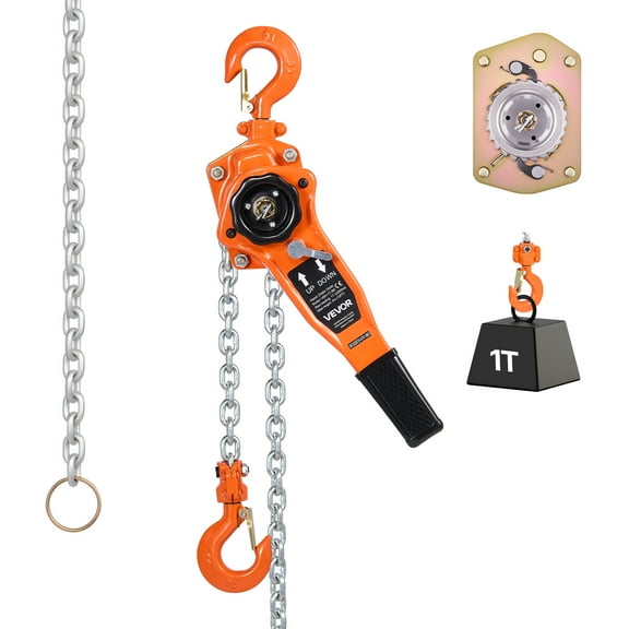 VEVOR Manual Lever Chain Hoist, 1T 2200LBS Capacity Heavy Duty Come Along, 10FT Lift G80 Alloy Steel Chain With Dual Pawl Mechanical Brake,360°Rotating Hooks, for Warehouse Construction Garage