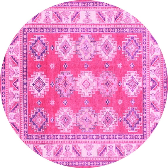 Ahgly Company Indoor Round Geometric Pink Traditional Area Rugs, 4' Round