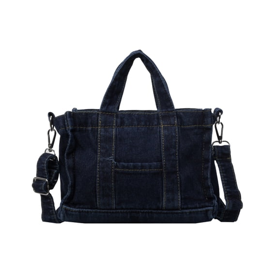 Blue Denim Women's Small Shoulder Bag, Detachable Crossbody Zipper Purse, Casual Handbag