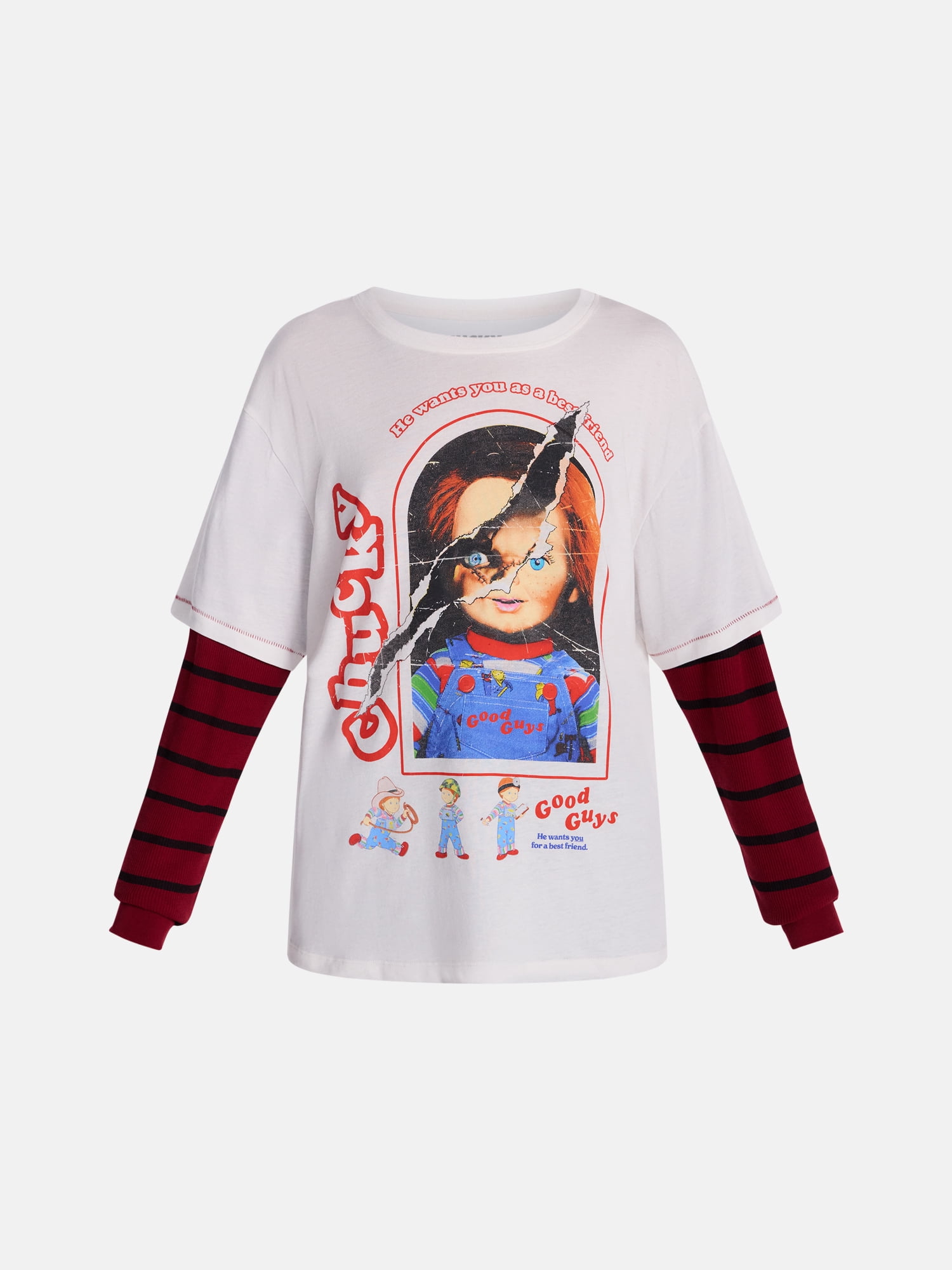 Chucky Women's Halloween Layered Look Graphic Tee with Long Sleeves, Sizes XXS-XXL