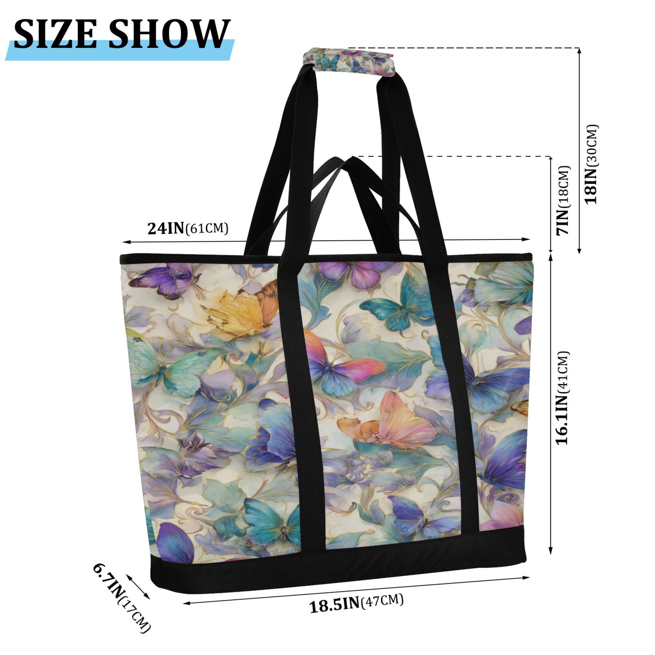 Extra-Large Wide Opening Design Capacity Hand-Held Ice Pack Thickened Insulation Layer For Long-Lasting Cold Retention For Outdoor Shopping Picnics And Camping Elegant Watercolor Butterfly Painting