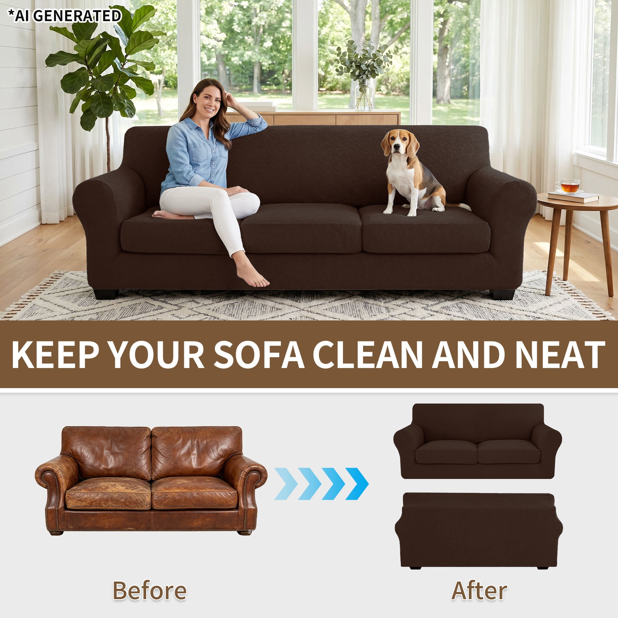 JIATER 3-Piece Sofa Cover Stretch Couch Cover Washable Sofa Slipcover Furniture Protector with 2 Cushion Covers,Loveseat Coffee