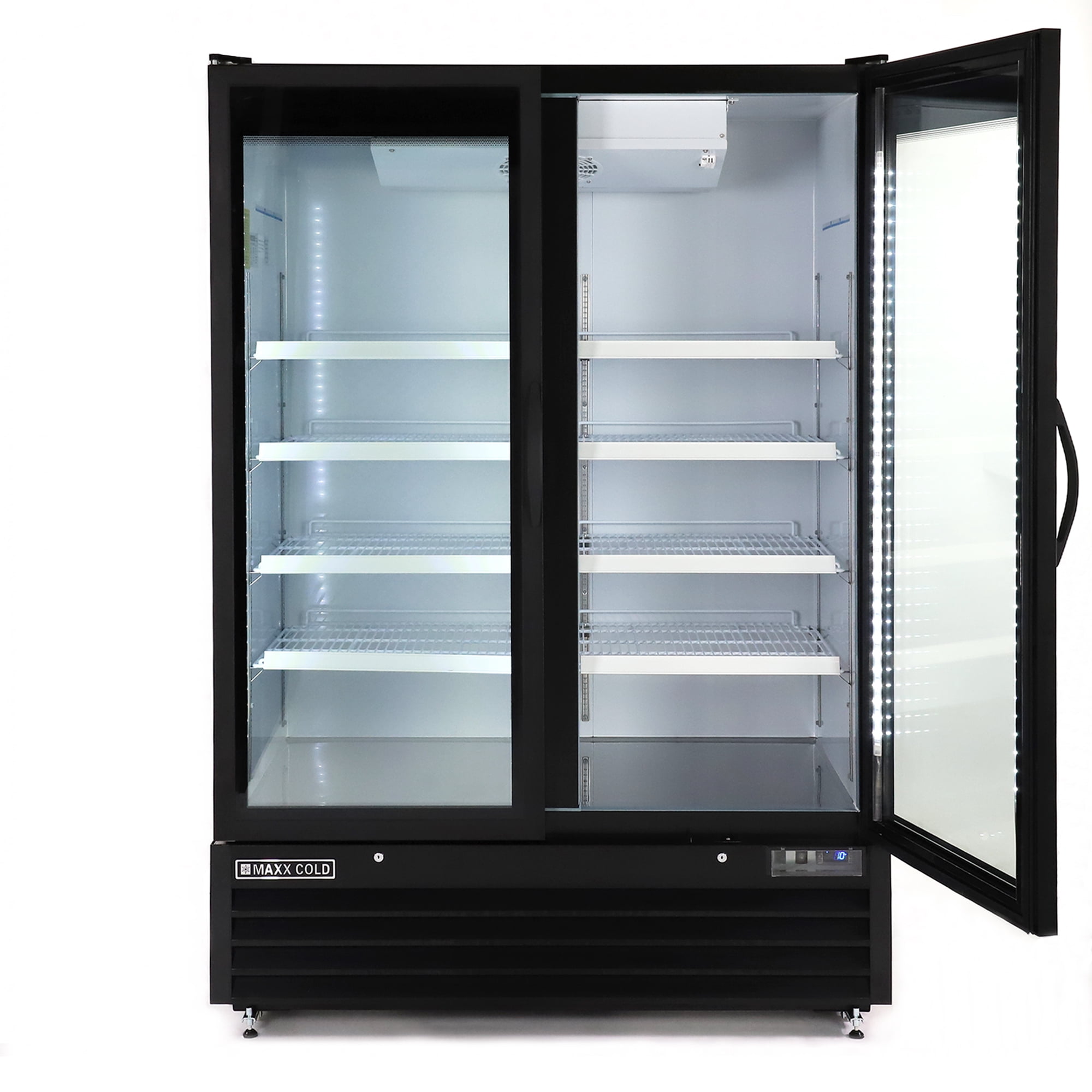 Maxx Cold Double Door Merchandiser Freezer, Black Exterior, 50 cuft