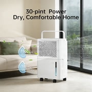 HUMSURE 30 Pints Dehumidifier for Basement with Drain Hose, Covers up to 2500 Sq. ft Dehumidifiers for Home, Auto Defrost, 24-Hour Timer, White