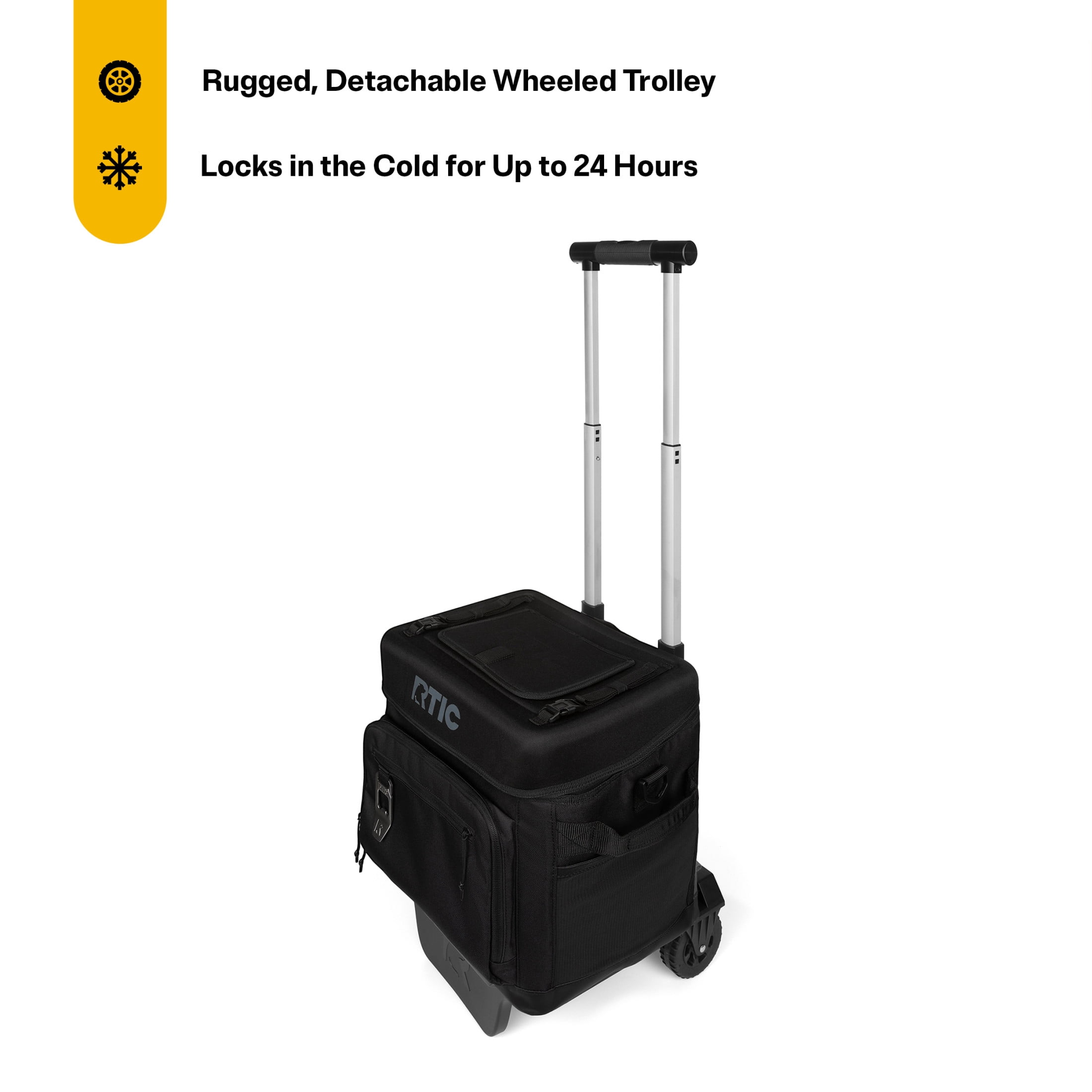 RTIC 40-Can, 21 Qt, Collapsible Wheeled Cooler with Bottle Opener, Black