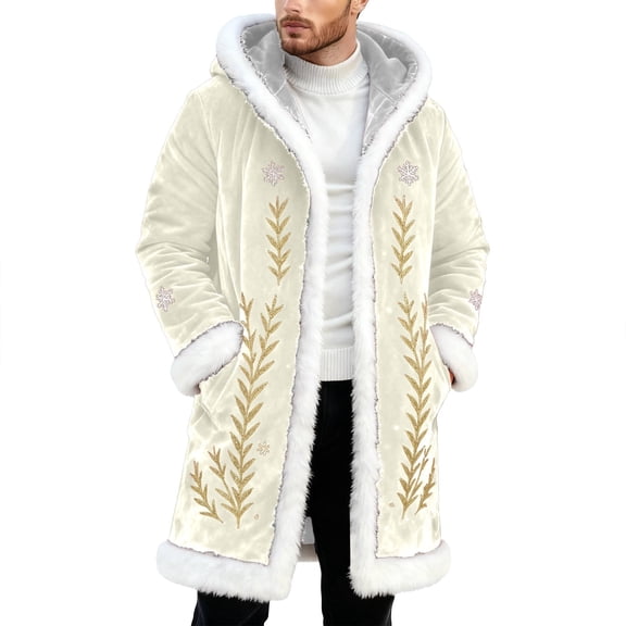 Santa Coat Men Casual Christmas Cardigan Unisex Open Front Hoodies No Zip Cozy Winter Printed Edge Warm Comfortable Outerwear
