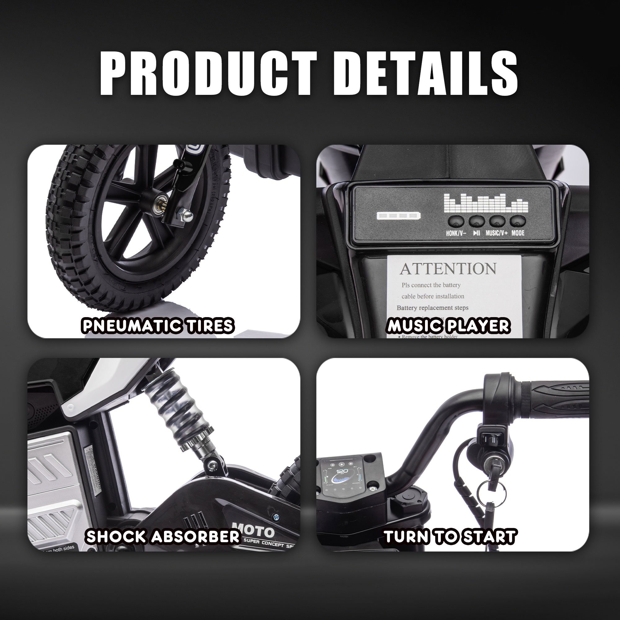 Okybaby 24V Kids Ride On Electric Dirt Bike, 200W High Speed Hub Electric Motorcycle, Max Speed 10MPH, Rear Spring Suspension, Kids Motorbike with Bluetooth&Horn For Kids Aged 5-15,Black