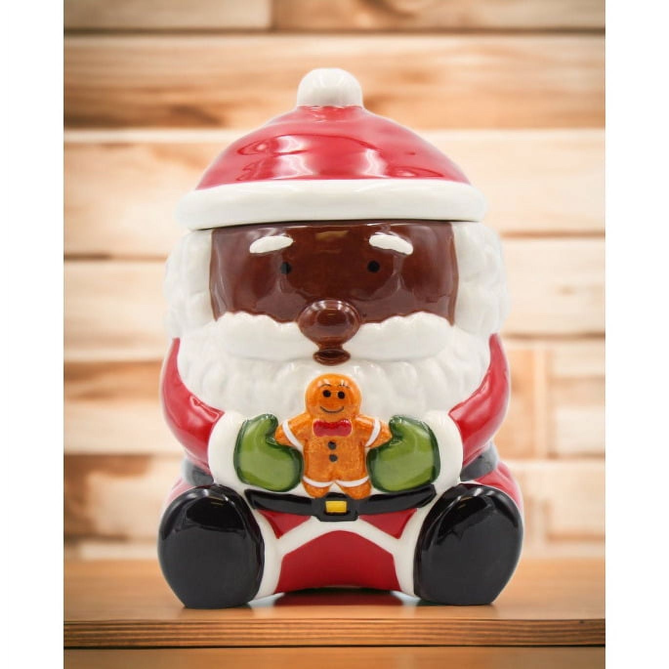 Ceramic African American Santa Claus Holding Gingerbread Candy Box