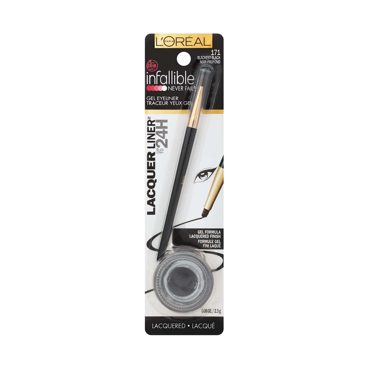 Loreal Paris Infallible Never Fail Lacquer Liner Blackest Black 171 Eyeliner Gel - 2 Per Case.