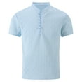 thumbnail image 3 of QATAINLAV Mens Henley Shirts Casual Jacquard Short Sleeve T Shirts Button Down V Neck Slim Fit Athletic Shirts Summer Beach Tops Blue S Mother's Day Gifts, 3 of 8
